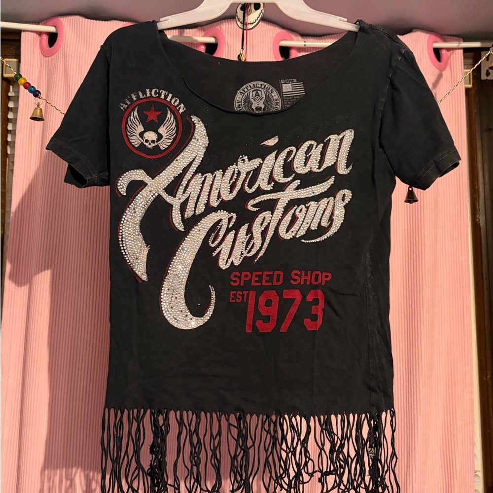 Affliction Black American Customs Fringe Tee